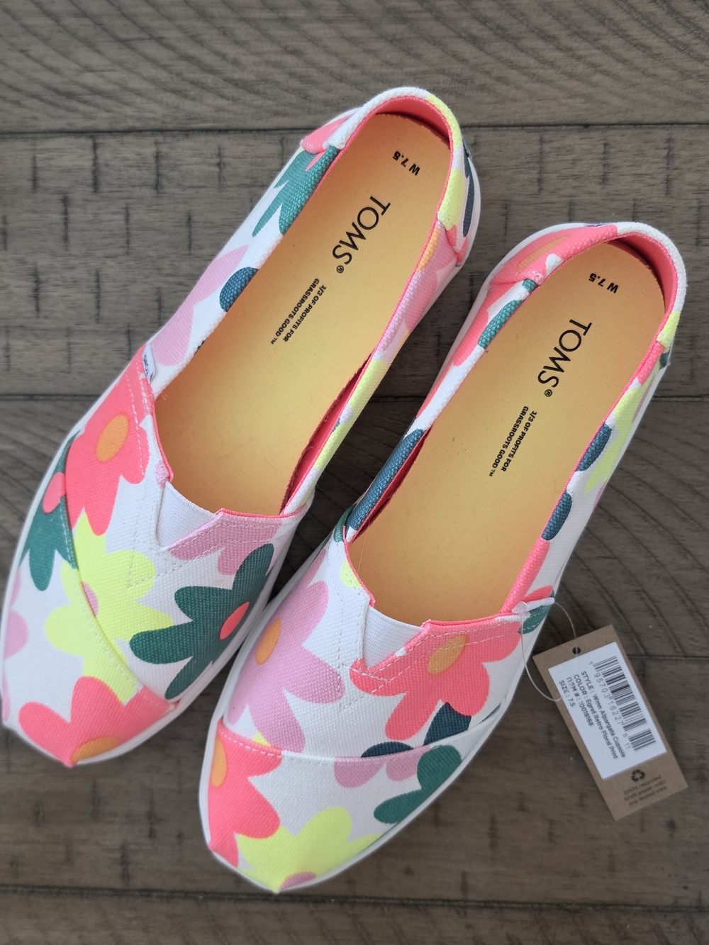 Toms Women’s Neon Floral Canvas Slip-On Flats in Pink and Yellow